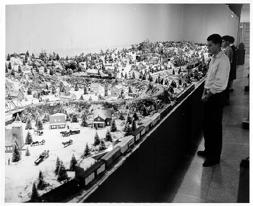 Photo of first Buhl Planetarium 
Miniature Railroad display in 1954