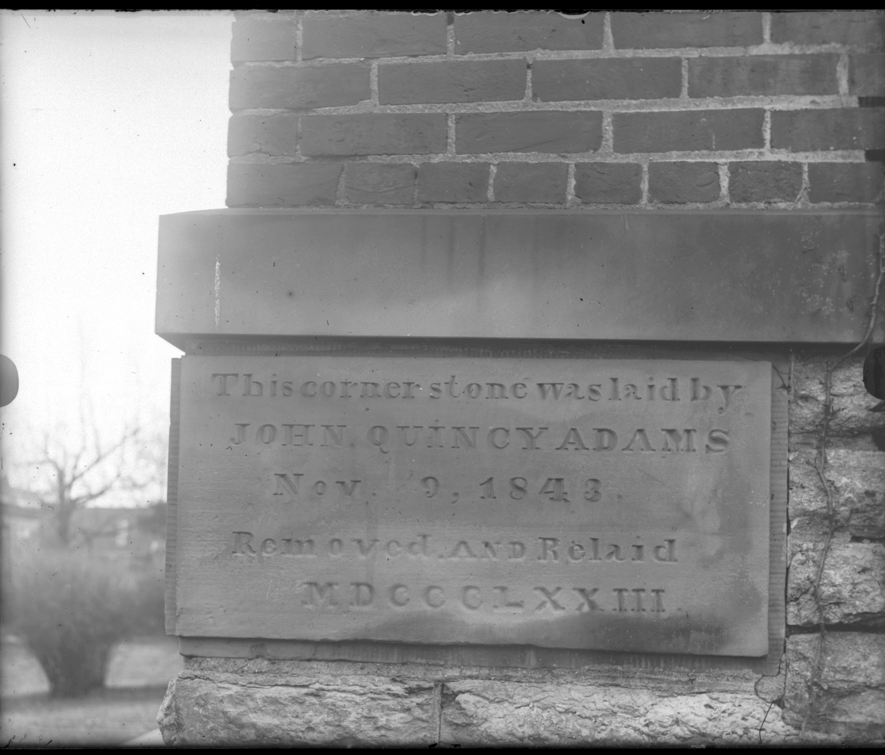 Photo of corner stone laid by John Quincy Adams for the original Cincinnati Observatory.