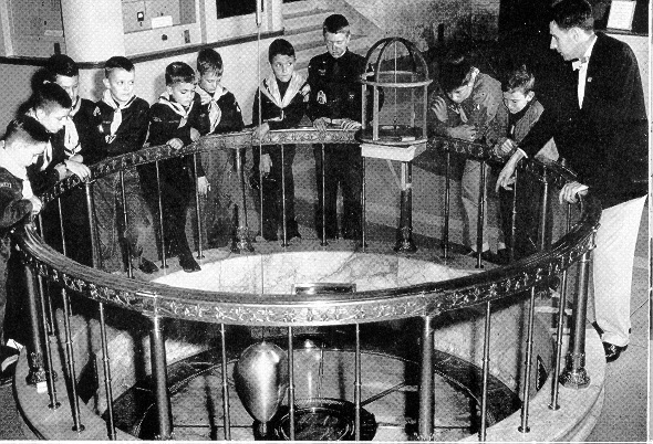 Cub Scouts viewing the Foucault Pendulum at The Buhl Planetarium 
and Institute of Popular Science